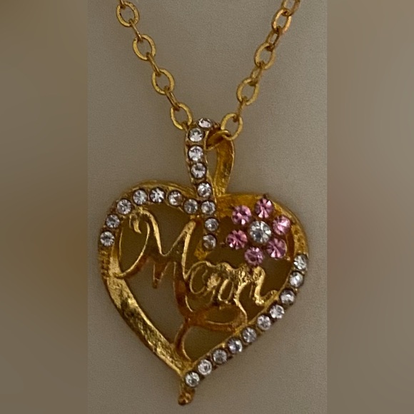 Jewelry - Gold and Silver Heart Mom Necklace with Gemstone Accents